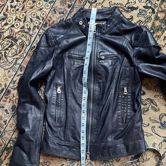 Vera Pelle Women’s Navy blue Leather Moto Jacket with Zip Pockets, size 36/38/42 - Picture 7 of 9